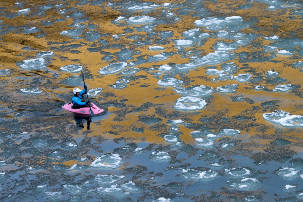 Kayaking amongsth ice chunks.