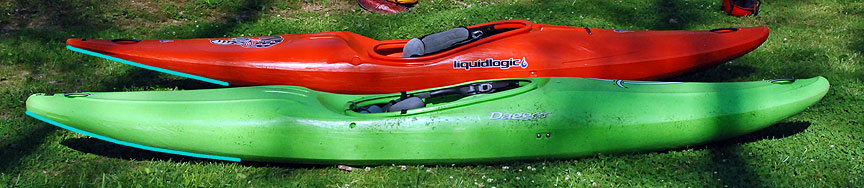 Notice the difference in stern rocker between the flatter Stinger and the rounder Green Boat.